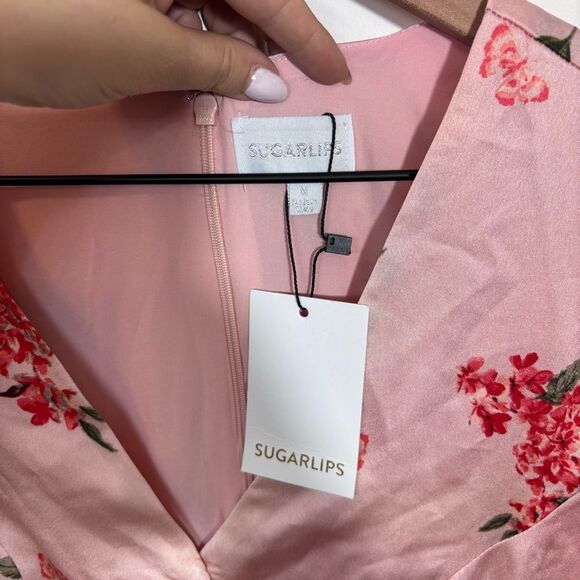 Sugarlips Bonitas Mariko Surplice Mini Dress NEW Size Medium BLUSH-CORAL - Picture 13 of 16